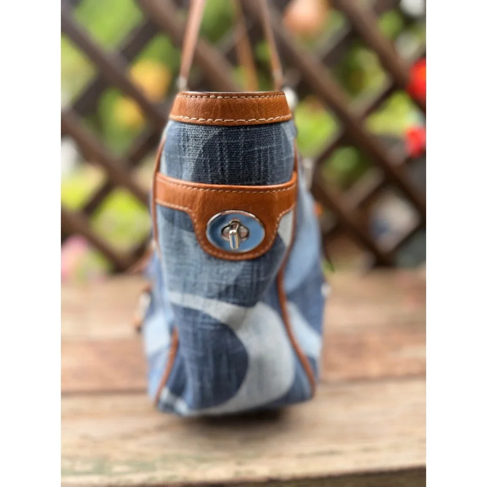 Coach Denim East West Gallery Tote Jacquard Signature C Blue Tan Leather Y2K